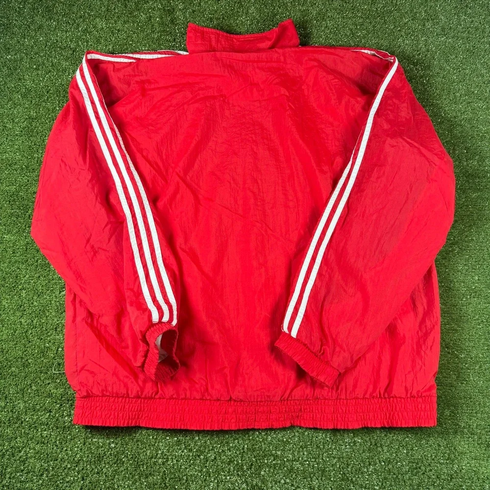 Vintage Adidas Windbreaker Jacket Mens XL Red White 3 Stripe Full Zip‎ Track